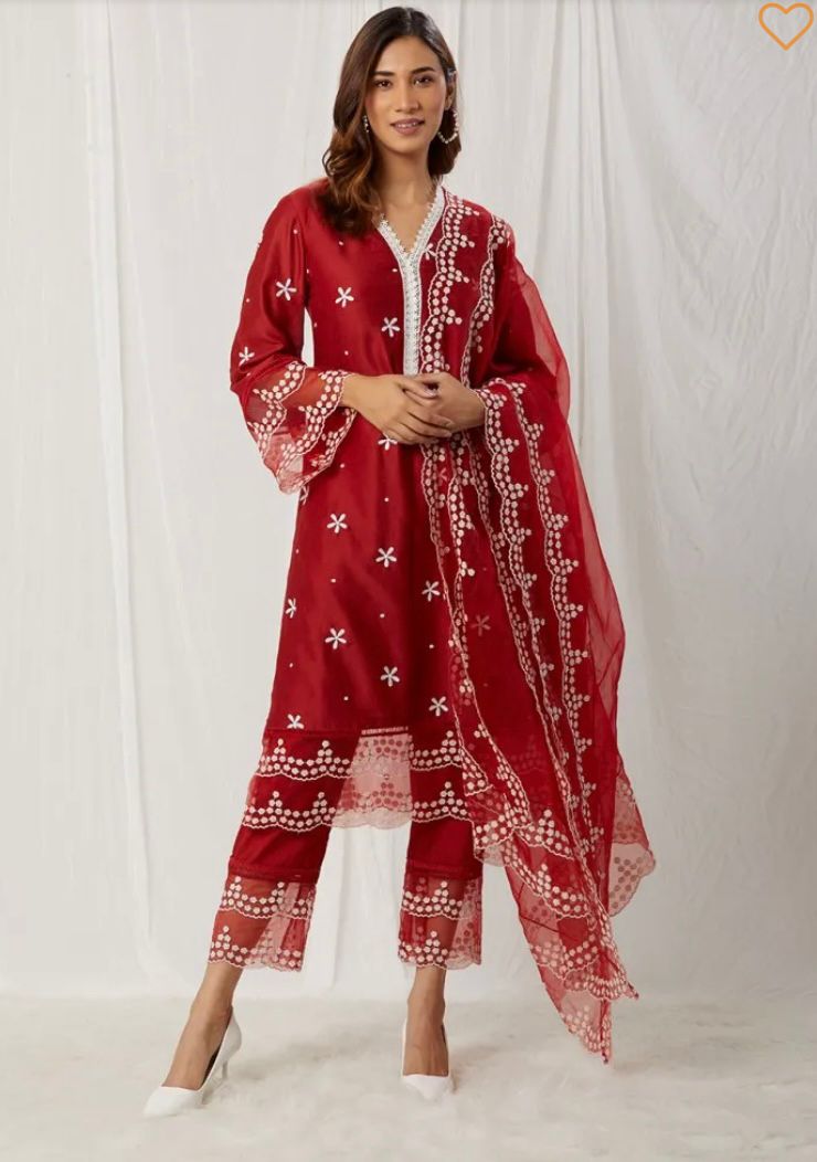 Buy Red  color lucknowi style kurta set for stylish look
