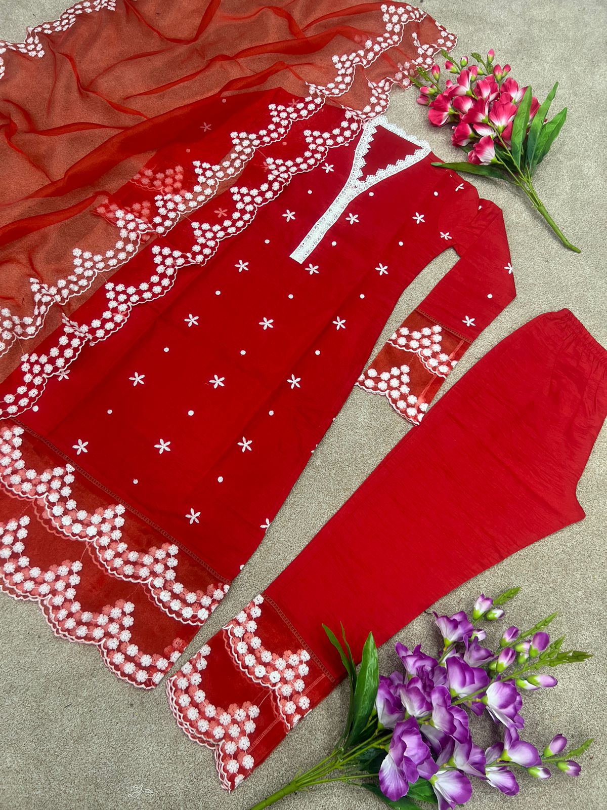 Buy Red  color lucknowi style kurta set for stylish look