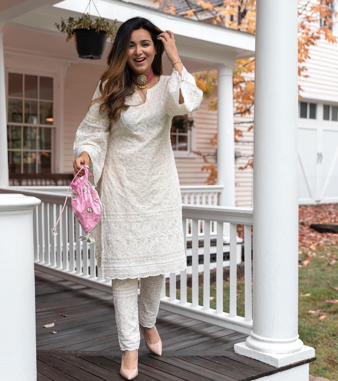 Beautiful Cotton Chikankari dress At Affordable Price - Joshindia