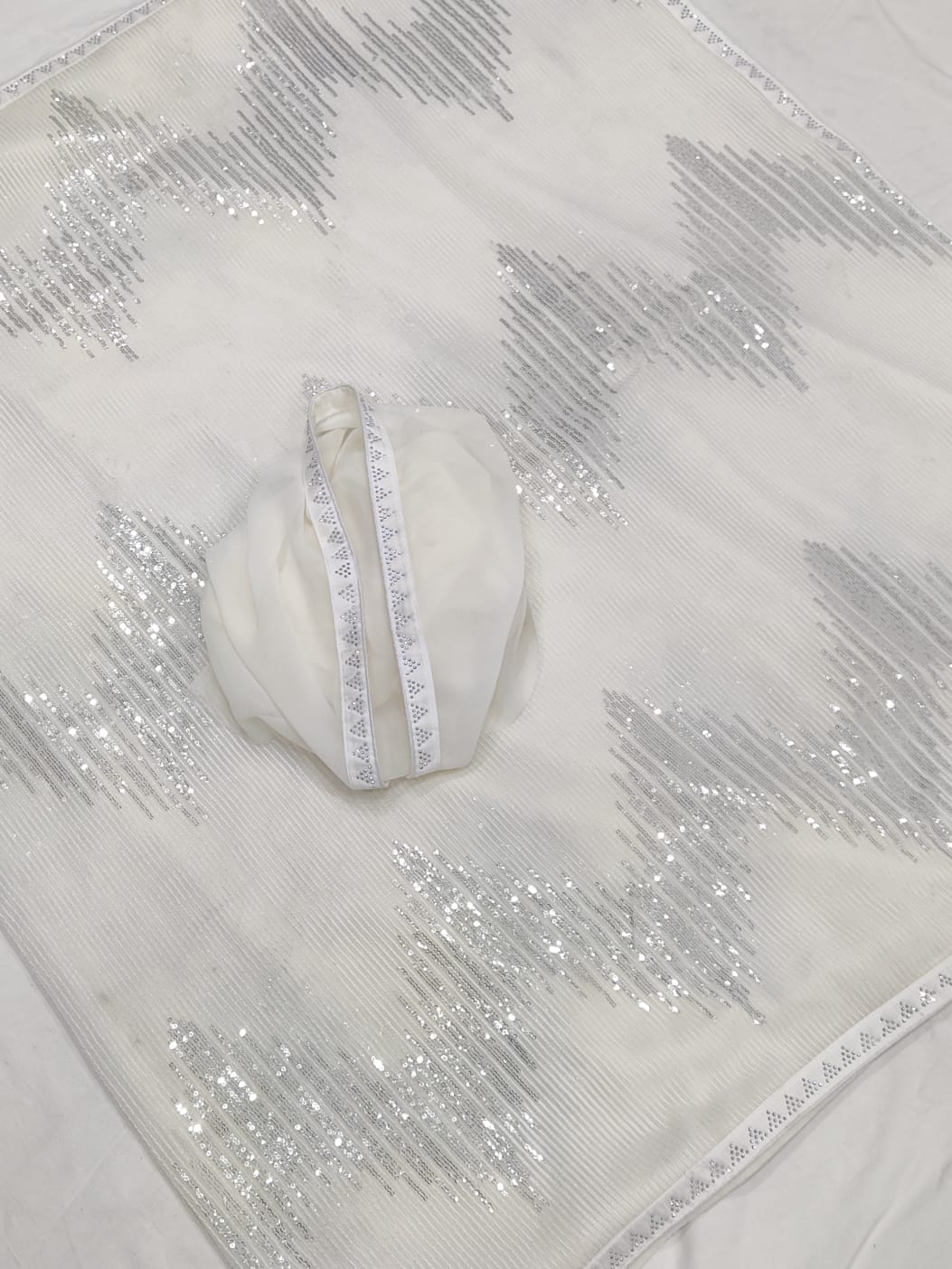 Beautiful White color bollywood sequin saree - Joshindia