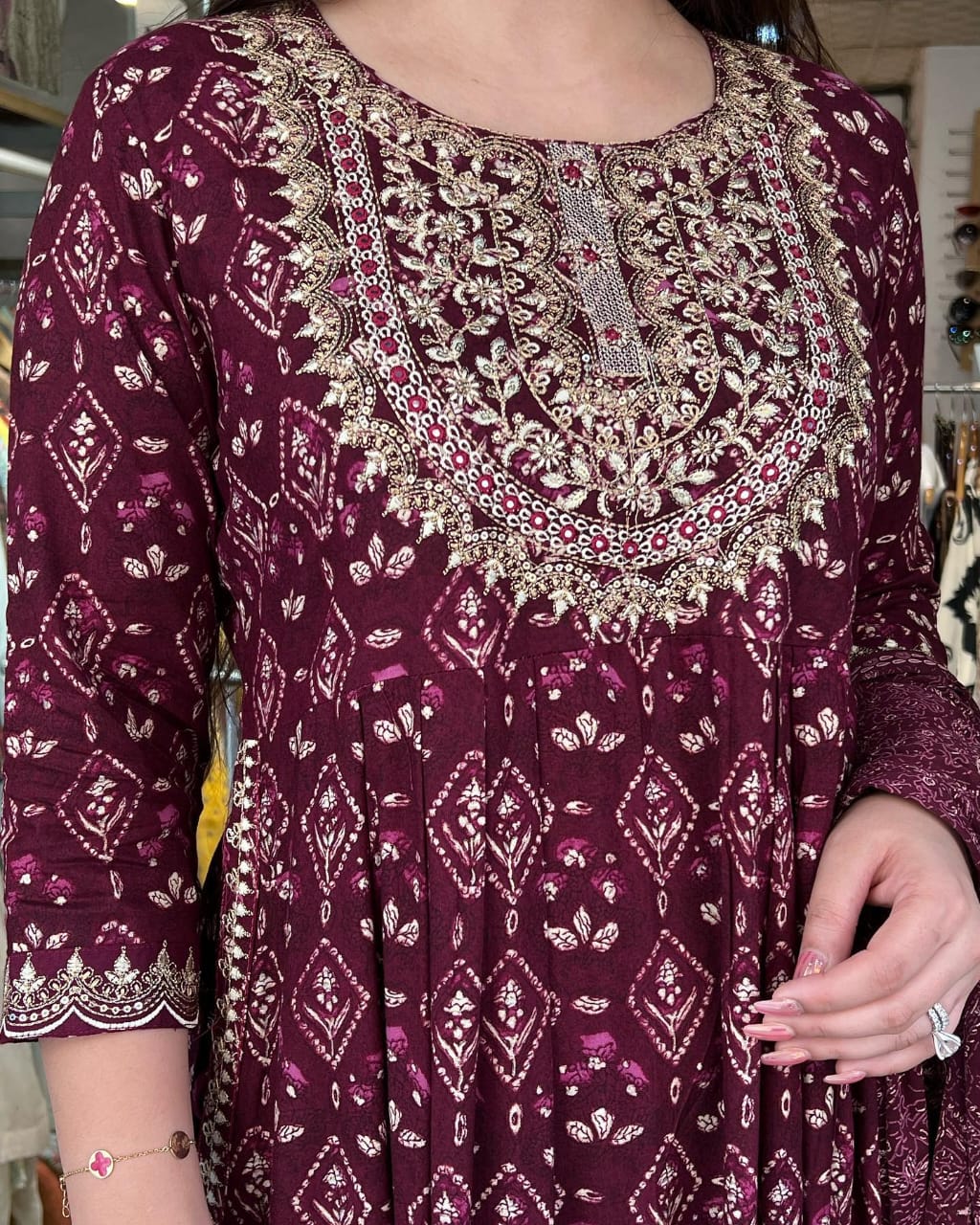 Trendy Marun color lucknowi style kurta set for stylish look - Joshindia