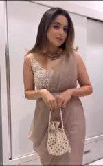 Heavy cream color thread Work designer Saree buy now - Joshindia