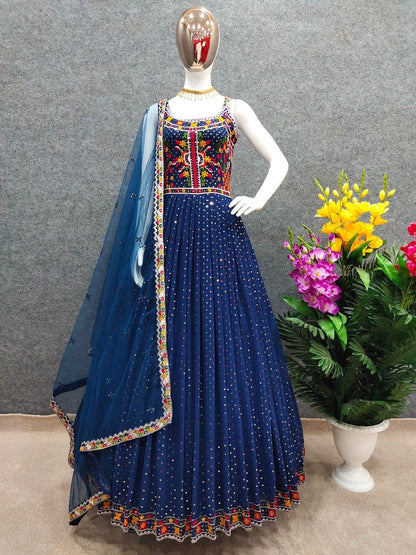 Blue color ready to wear gown for wedding function buy online