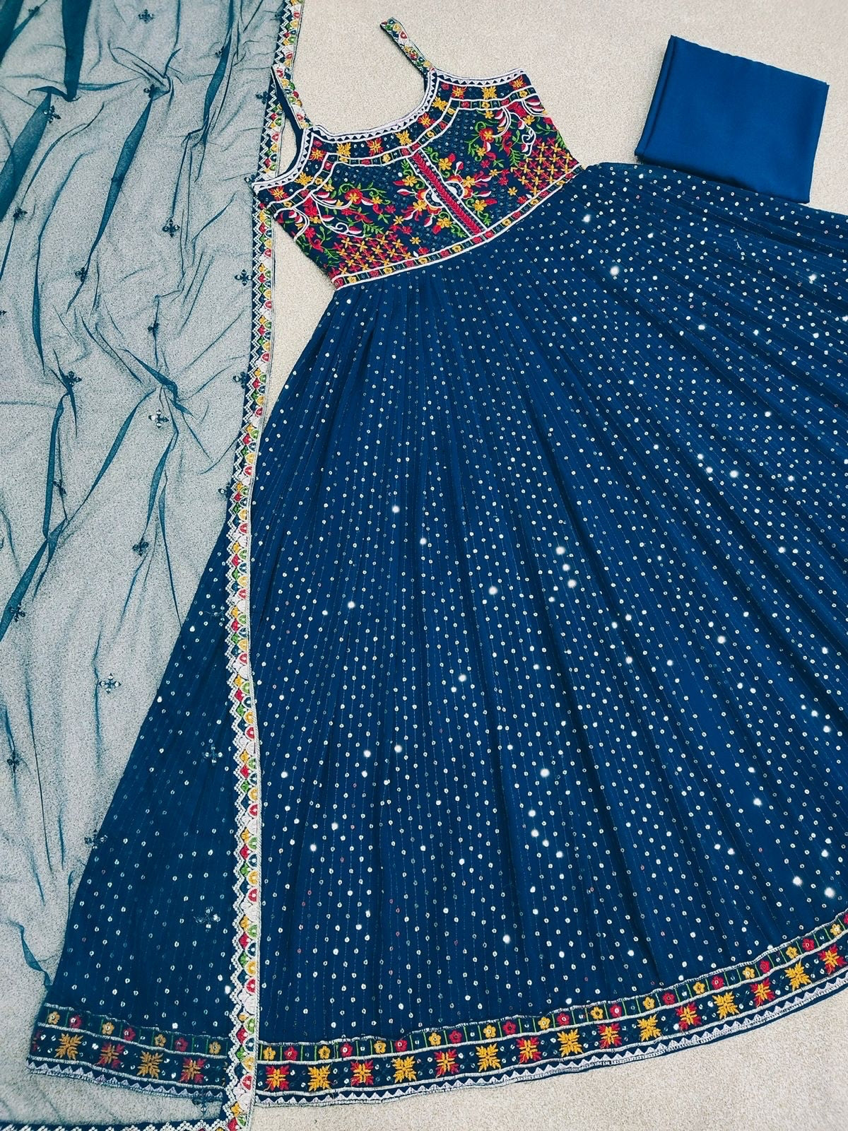 Blue color ready to wear gown for wedding function buy online - Joshindia