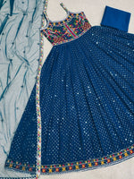 Blue color ready to wear gown for wedding function buy online - Joshindia