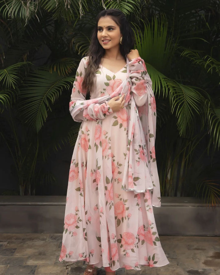 Women Orange Kurta Set With Olive Organza Dupatta
