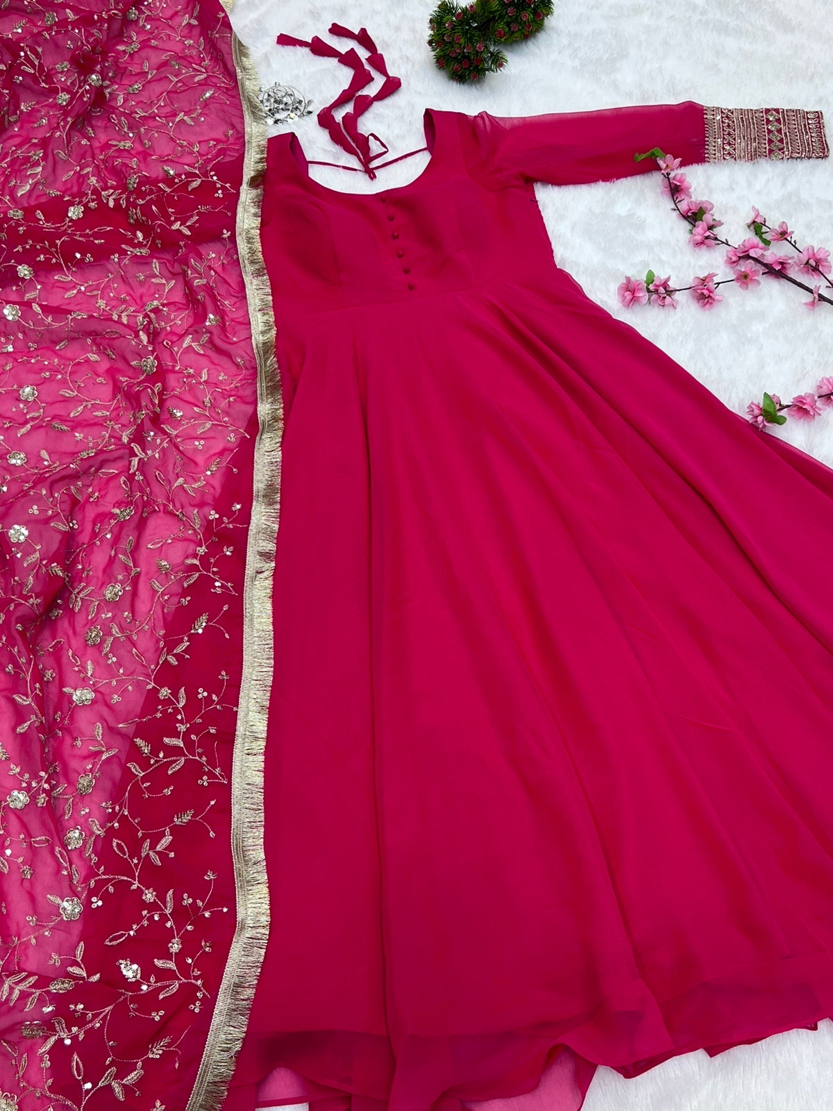 Pure Traditional look designer gown at affordable rate in pink color– Joshindia