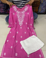 Beautiful Pink Color Lucknowi chikankari kurta set - Joshindia