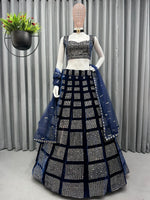 Buy Trendy Velvet Navy Blue Lehenga Choli Online in India - Joshindia