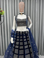Buy Trendy Velvet Navy Blue Lehenga Choli Online in India - Joshindia