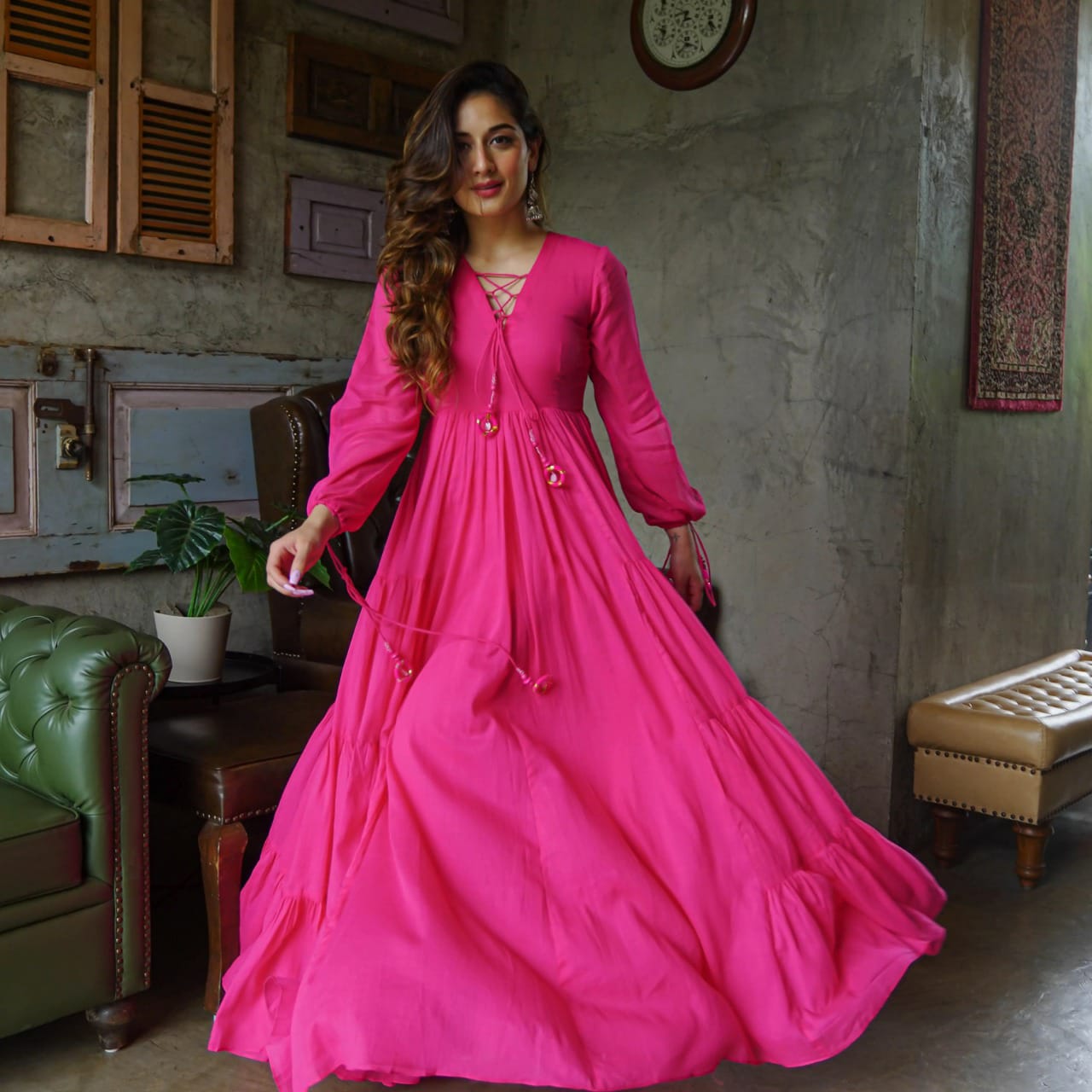 artriddhs By long Anarkali printed stylish gown in fany paty causle any wear