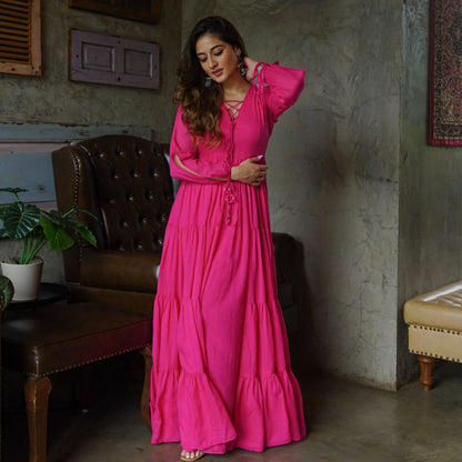 Buy Pink color lucknowi style Gown for stylish look