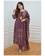 Trending Wine Color Lucknowi Style Kurta Set For Stylish Look - Joshindia
