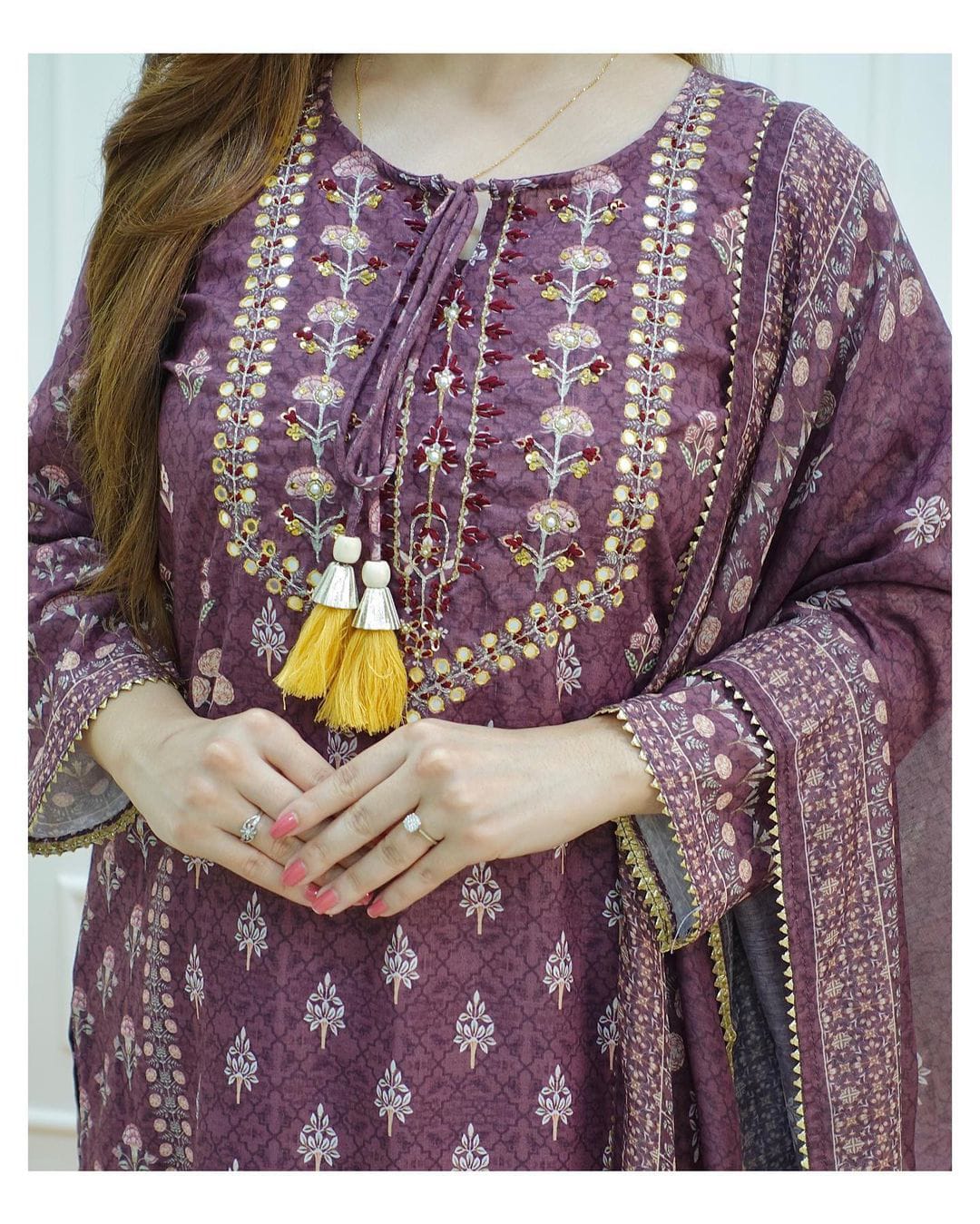 Trending Wine Color Lucknowi Style Kurta Set For Stylish Look - Joshindia