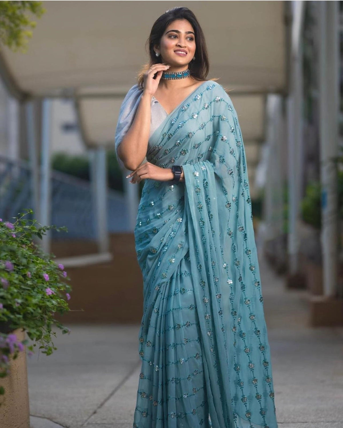 Amazing Sky Blue Color Designer Sequence Saree Buy Now - Joshindia