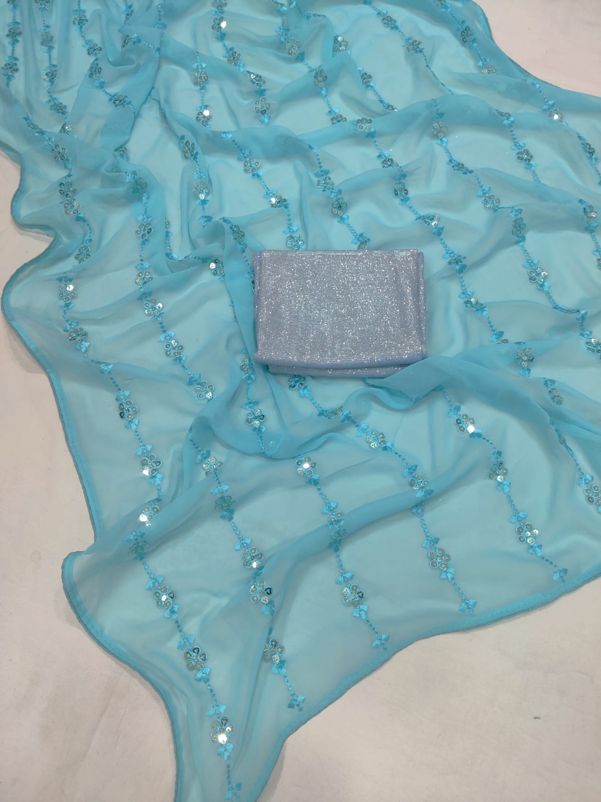 Amazing Sky Blue Color Designer Sequence Saree Buy Now - Joshindia