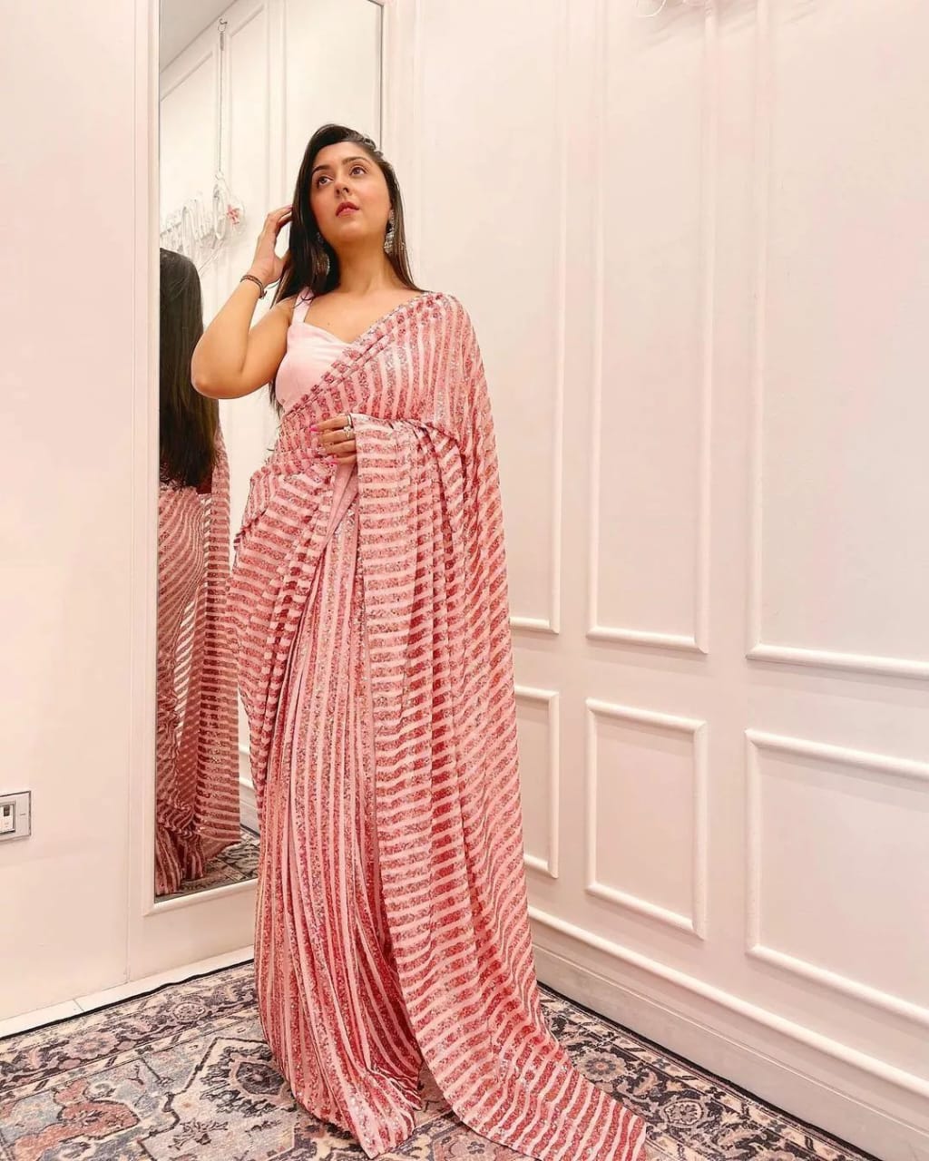 Buy Most Trending Pink Color Sequence Saree At Affordable Price - Joshindia