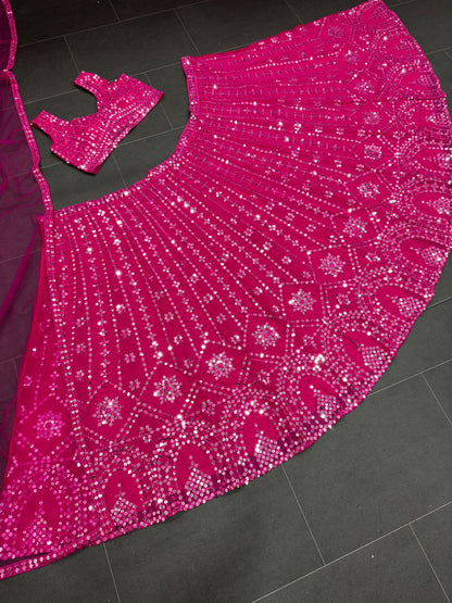 Pink Color Designer Mirror Work lehenga choli For Wedding