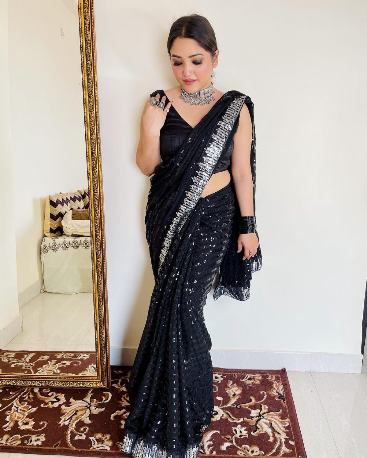 Black color trending Sequins saree buy online - Joshindia