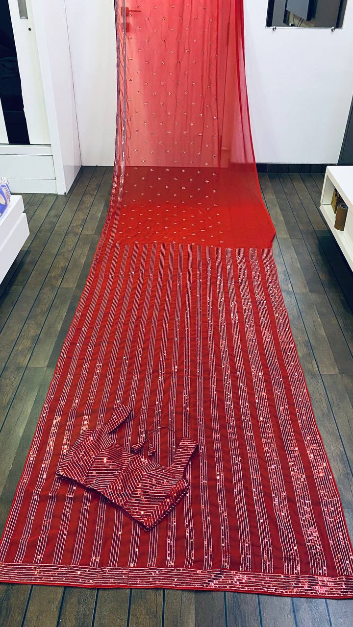 Buy Red Color Georgette Designer Saree Online - Joshindia