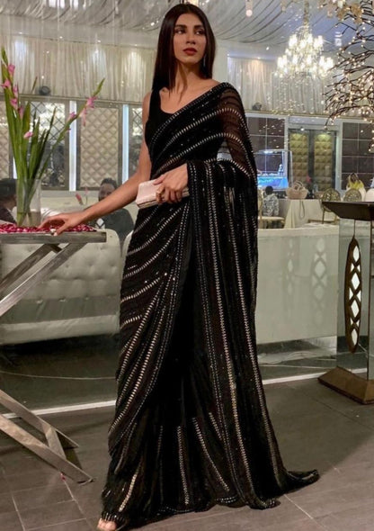Black Color Most Beautiful Sequence Saree At Best Price