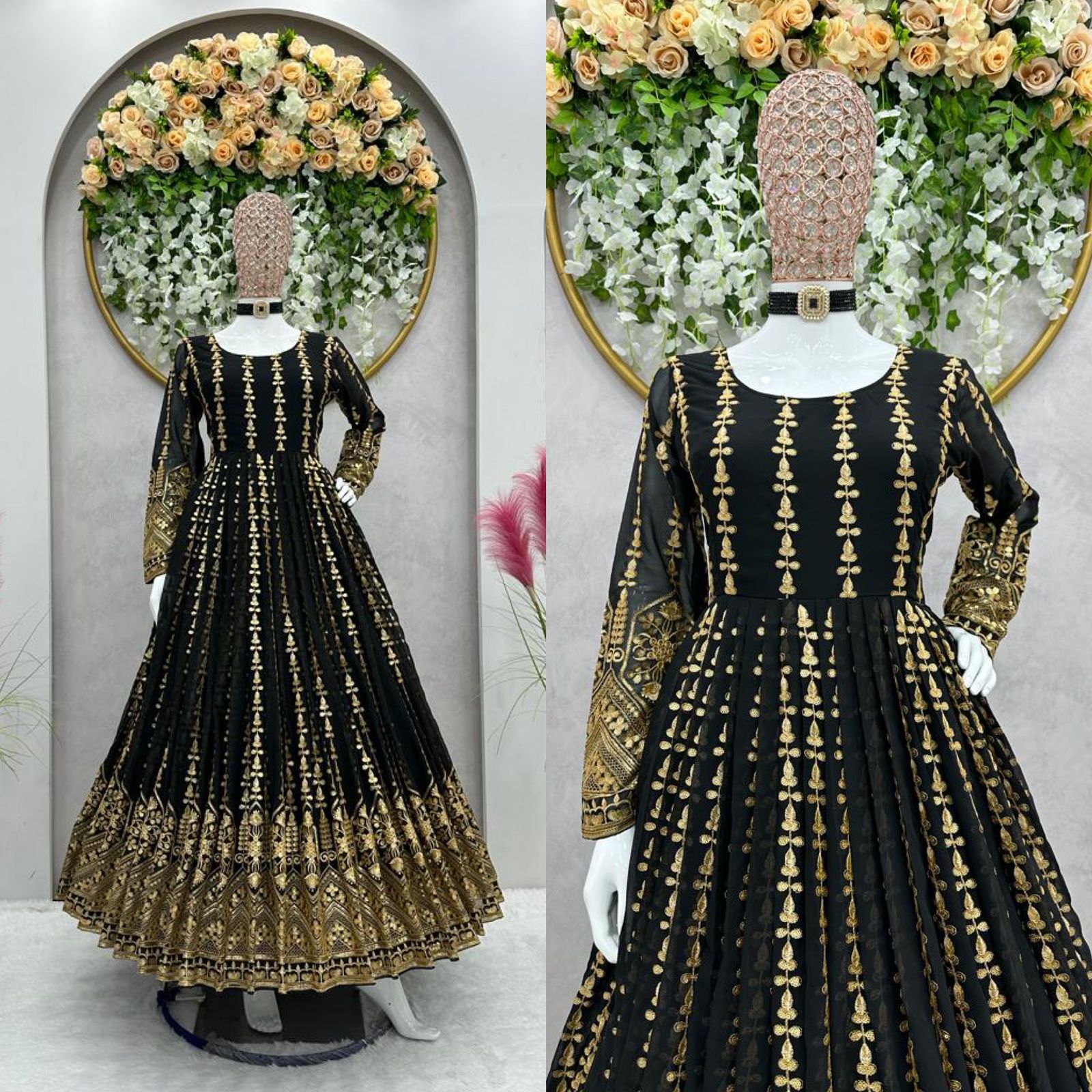 Beautiful Black Color Georgette Designer Gown At Low Price – Joshindia