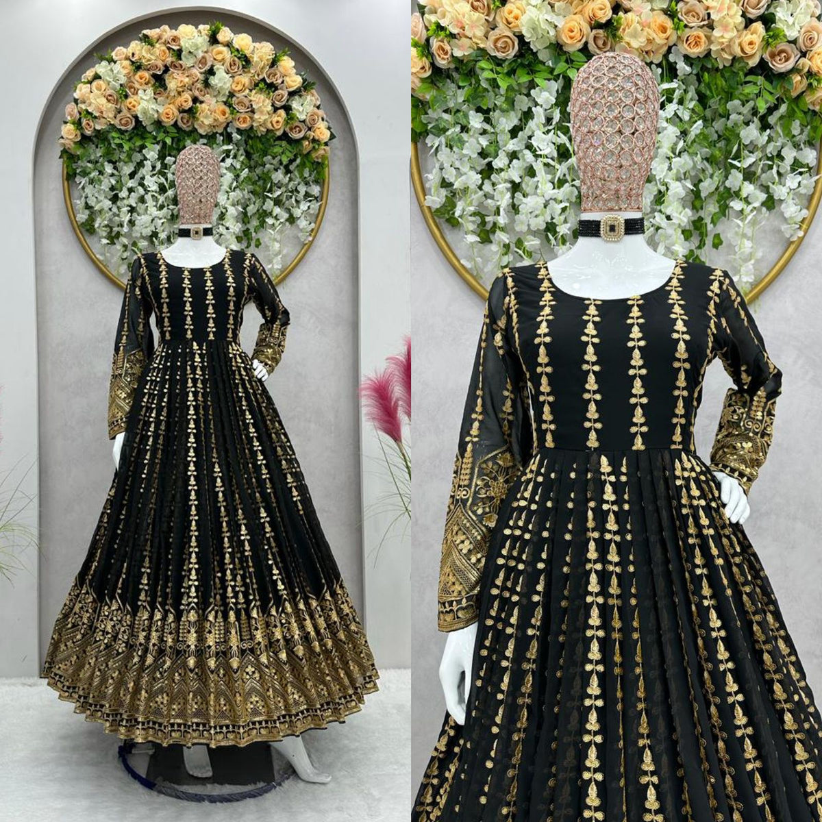 Beautiful Black Color Georgette Designer Gown At Low Price - Joshindia