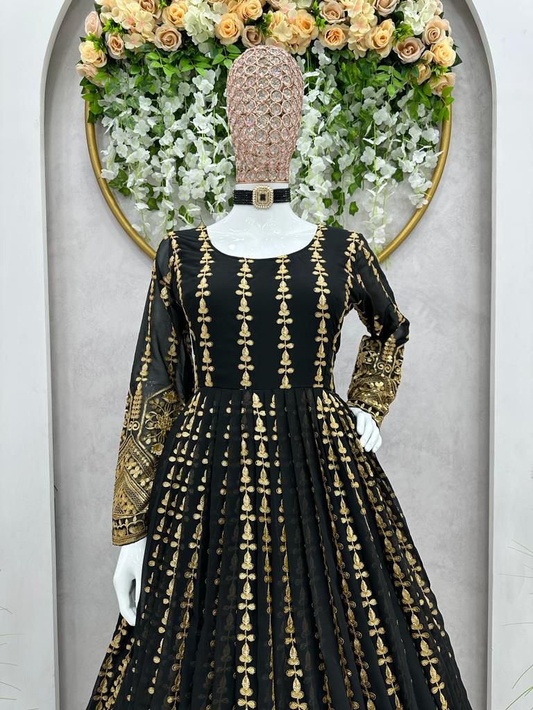 Beautiful Black Color Georgette Designer Gown At Low Price - Joshindia