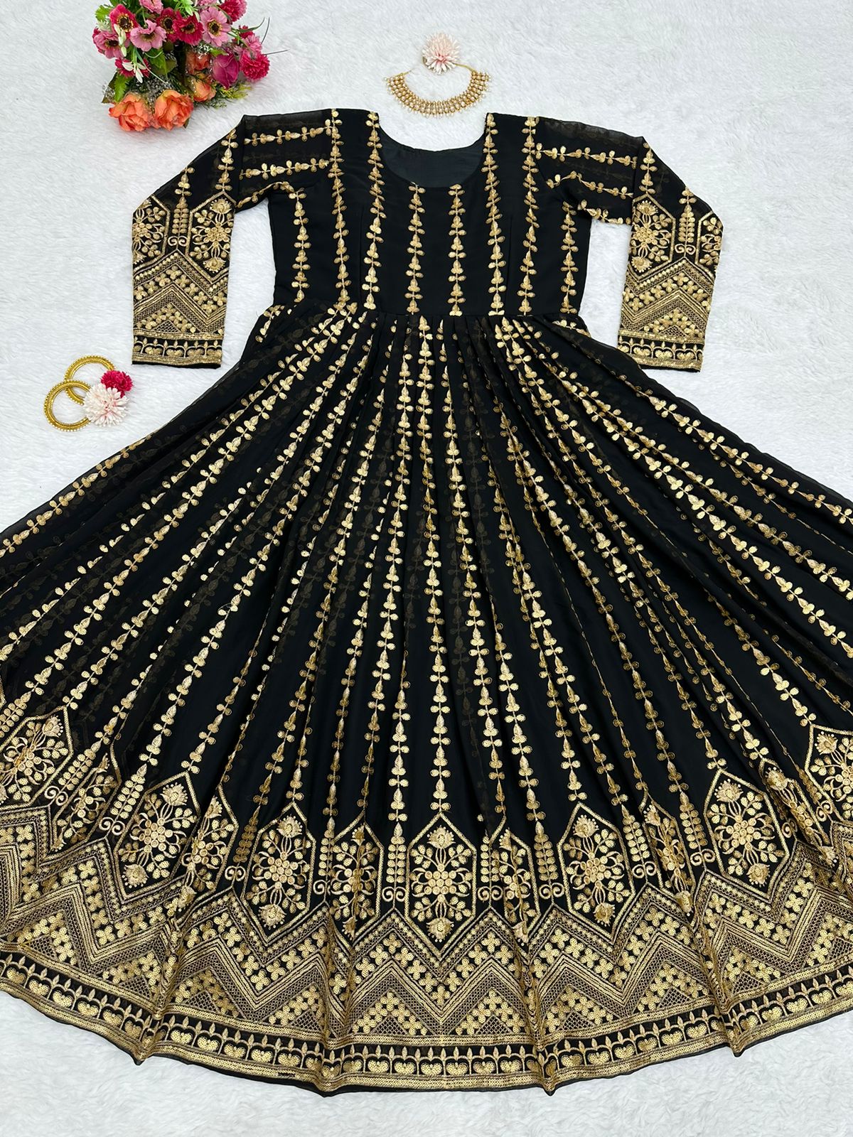 Beautiful Black Color Georgette Designer Gown At Low Price - Joshindia