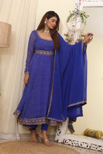 Buy Most Beautiful Blue Georgette Trending Designer Party Wear Kurta Set For Girls - Joshindia