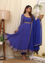 Buy Most Beautiful Blue Georgette Trending Designer Party Wear Kurta Set For Girls - Joshindia