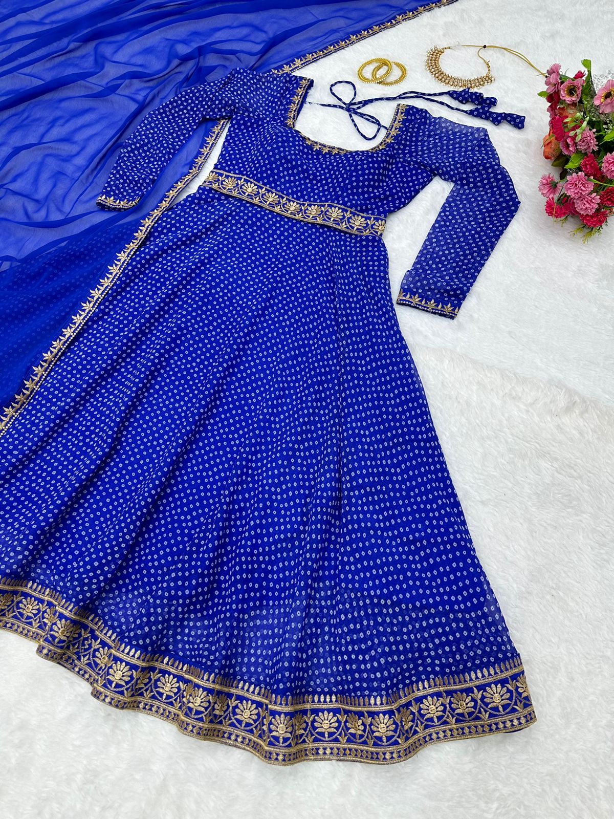 Buy Most Beautiful Blue Georgette Trending Designer Party Wear Kurta Set For Girls - Joshindia