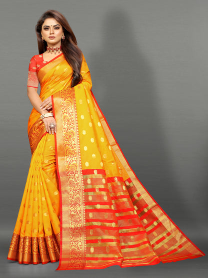 Orange and Yellow color banarasi silk saree