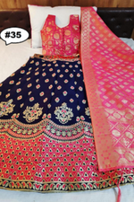 buy blue and tomato banarasi lehenga choli online - Joshindia