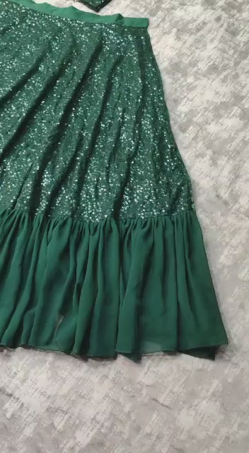 Gorgeous Green Color Sequins Ruffle Lehenga Choli