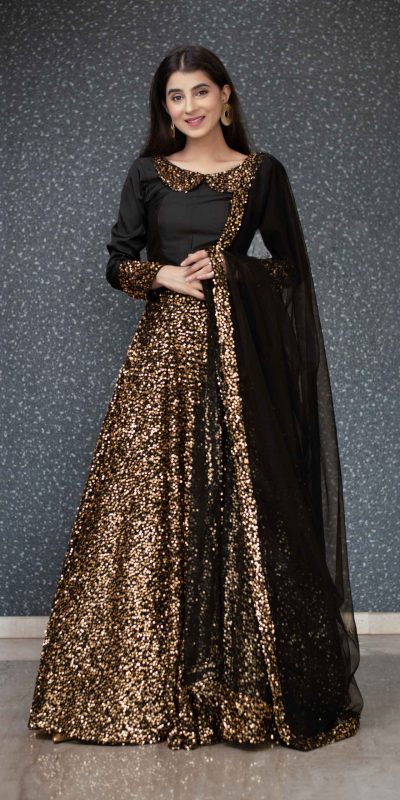 Gold & Black Embroidered Lehenga Set Design by Ranian at Pernia's Pop Up  Shop 2023
