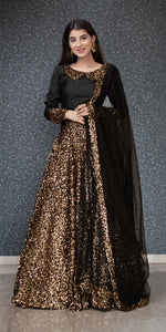 Amazing golden and black color heavy designer sequins lehenga choli - Joshindia