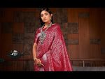 buy online maroon color designer embroidery silk saree