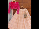 Peach color lucknowi style designer lehenga choli buy online