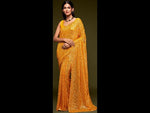 Yellow designer sequins saree for wedding and reception