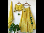 Trending yellow mirror work lehanga choli buy now