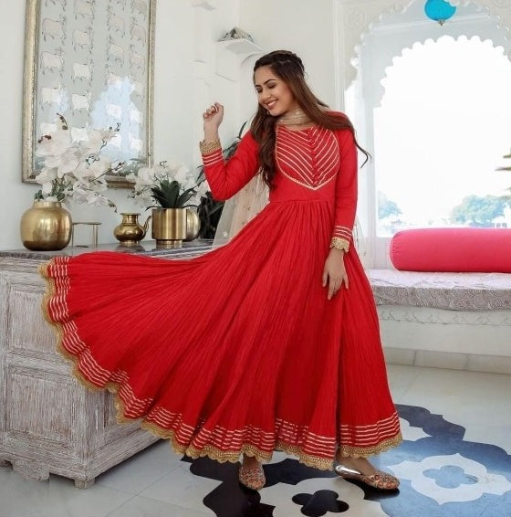 This wedding session wear the party look full flair kurti with amazing duppta - Joshindia