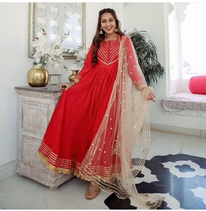 This wedding session wear the party look full flair kurti with amazing duppta