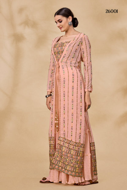 Trending Peach color designer indowestern outfit for wedding