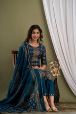 Gold Printed Straight KurtiWithPant and mulmul DUPPATTA - Joshindia
