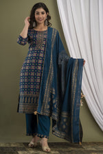 Gold Printed Straight KurtiWithPant and mulmul DUPPATTA - Joshindia