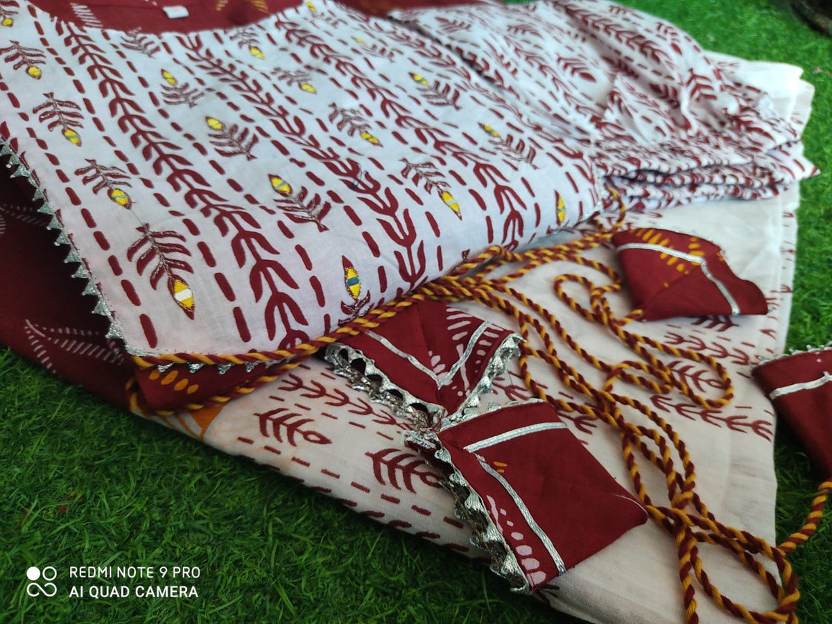 BeautifulPure cotton 60*60 Fabric Nake Embroidery work Mirror With printed pant with Full dupatta With latkan Anarkali style3 piece set - Joshindia