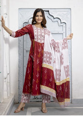 Beautiful  Pure cotton 60*60 Fabric Nake Embroidery work Mirror With printed pant with Full dupatta With latkan Anarkali style  3 piece set - Joshindia