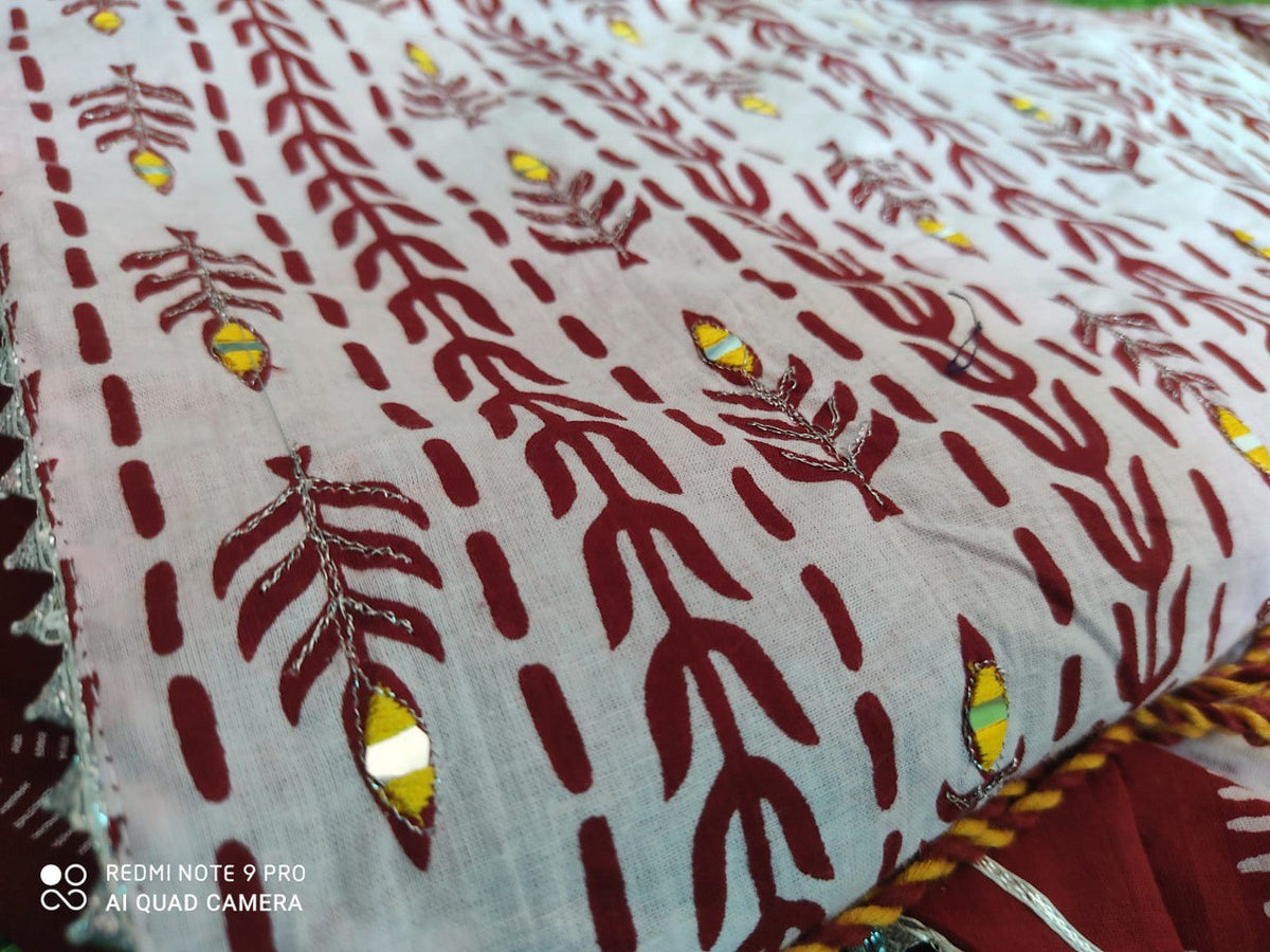 BeautifulPure cotton 60*60 Fabric Nake Embroidery work Mirror With printed pant with Full dupatta With latkan Anarkali style3 piece set - Joshindia