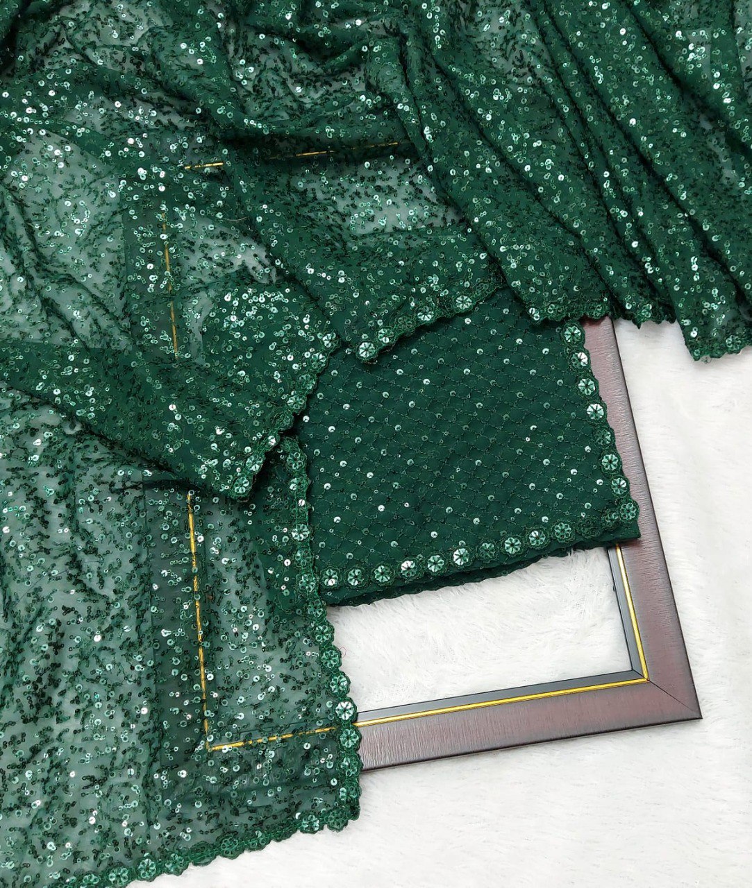 Green Color Designer Sequins Saree For Wedding